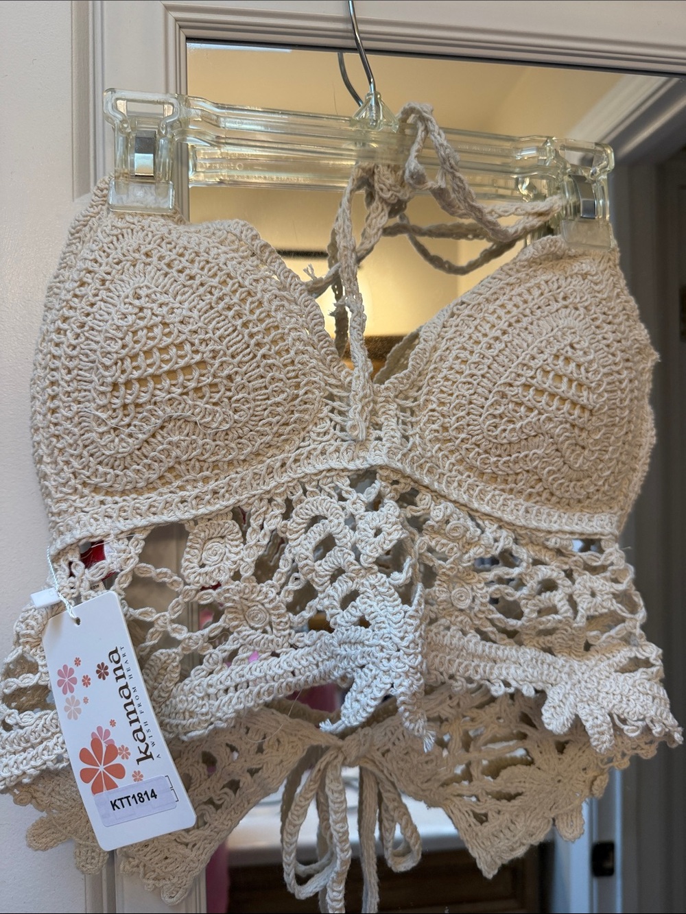 Kamana Crochet Halter Bandeau Top in Cream